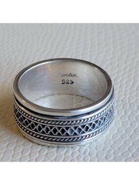 GeoArt 925 Sterling Grunge Spinner Ring Sz 9 Celtic twist Rope Skater Y2K